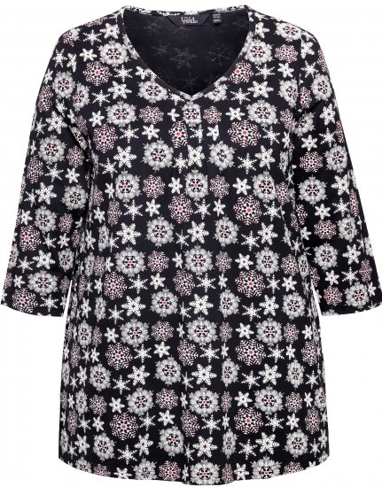 Ulla Popken Snowflake Print 3/4 Sleeve A-Line Tee Black - Τυπωμένα T-shirts για γυναίκες - 