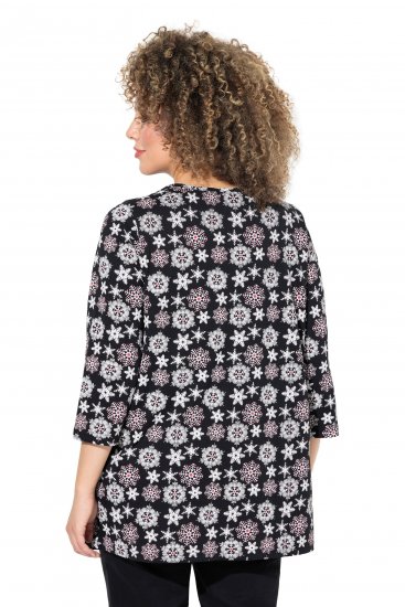 Ulla Popken Snowflake Print 3/4 Sleeve A-Line Tee Black - Τυπωμένα T-shirts για γυναίκες - 