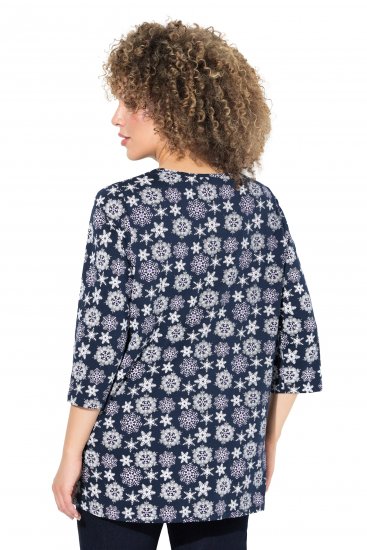 Ulla Popken Snowflake Print 3/4 Sleeve A-Line Tee Navy - Τυπωμένα T-shirts για γυναίκες - 