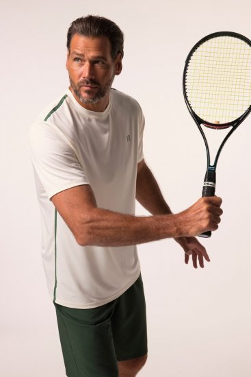 JP1880 QuickDry Stripes Tennis T-Shirt Off White - Αθλητικά ρούχα & Outdoor - Aθλητικα ρούχα μεγάλα μεγέθη ανδρικά
