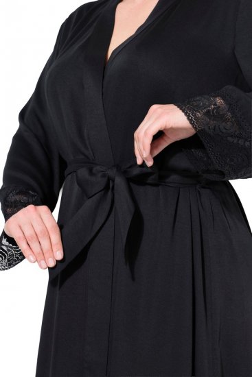 Ulla Popken 834837 Μπουρνούζι κιμονό με δαντέλα Μαύρο - Ρόμπες & μπουρνούζια - 