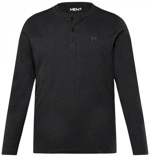 Men+ 383 Μπλούζα Henley με μακρύ μανίκι Μαύρο - Μακό μπλουζάκια - Aνδρικά μπλουζεσ μεγάλα μεγέθη