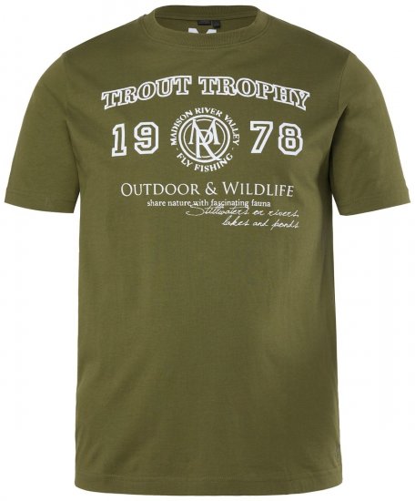 Men+ 424 Μπλουζάκι Trout Trophy Σκούρο λαδί - Μακό μπλουζάκια - Aνδρικά μπλουζεσ μεγάλα μεγέθη
