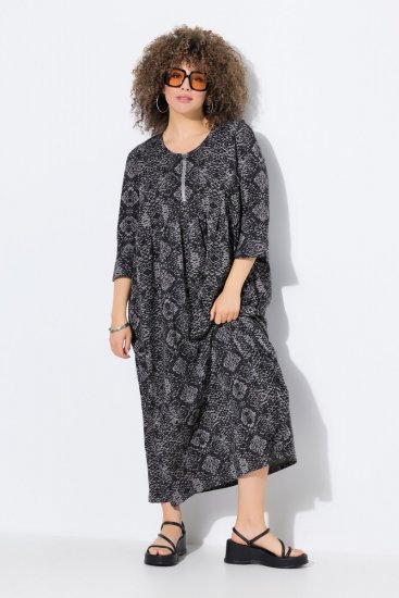 Ulla Popken 839518 Φόρεμα με animal print και μανίκια 3/4 Ανθρακί - Μάξι φορέματα - Maxi Φορέματα σε Μεγάλα Μεγέθη