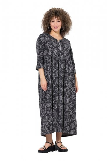 Ulla Popken 839518 Φόρεμα με animal print και μανίκια 3/4 Ανθρακί - Μάξι φορέματα - Maxi Φορέματα σε Μεγάλα Μεγέθη