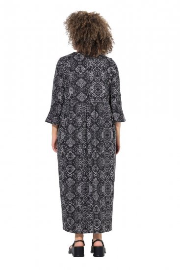 Ulla Popken 839518 Φόρεμα με animal print και μανίκια 3/4 Ανθρακί - Μάξι φορέματα - Maxi Φορέματα σε Μεγάλα Μεγέθη