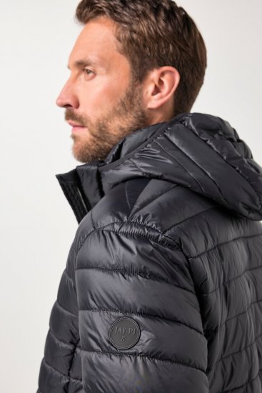 JAY-PI Lightly Quilted Jacket with a Hoodie Black - Μπουφάν - Aνδρικά μπουφαν μεγάλα μεγέθη