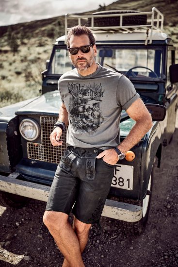 JP1880 Beer King Design Vintage Looking T-Shirt Gray - Μακό μπλουζάκια - Aνδρικά μπλουζεσ μεγάλα μεγέθη