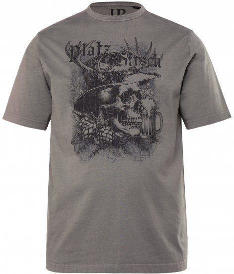JP1880 Beer King Design Vintage Looking T-Shirt Gray - Μακό μπλουζάκια - Aνδρικά μπλουζεσ μεγάλα μεγέθη