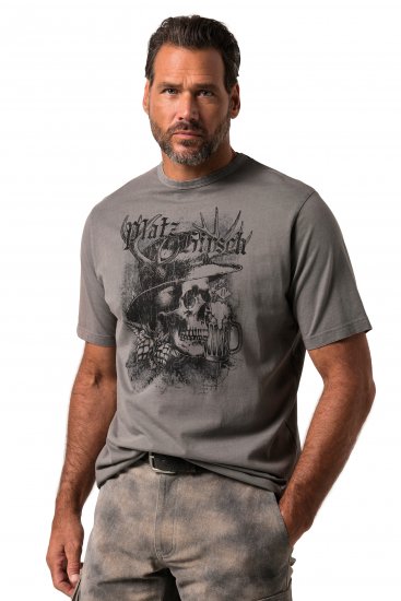 JP1880 Beer King Design Vintage Looking T-Shirt Gray - Μακό μπλουζάκια - Aνδρικά μπλουζεσ μεγάλα μεγέθη
