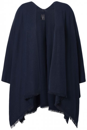 Ulla Popken 841117 Πλεκτό oversized πόντσο με στρας Σκούρο μπλε - Πόντσο και κάπες - 