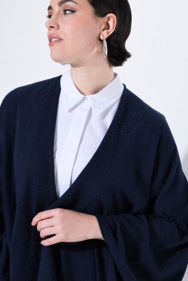 Ulla Popken 841117 Πλεκτό oversized πόντσο με στρας Σκούρο μπλε - Πόντσο και κάπες - 