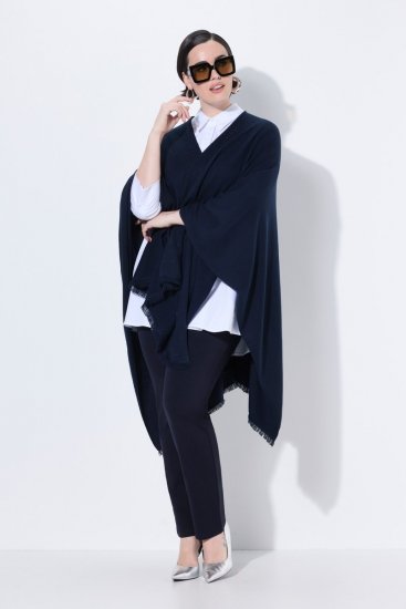 Ulla Popken 841117 Πλεκτό oversized πόντσο με στρας Σκούρο μπλε - Πόντσο και κάπες - 