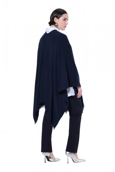 Ulla Popken 841117 Πλεκτό oversized πόντσο με στρας Σκούρο μπλε - Πόντσο και κάπες - 
