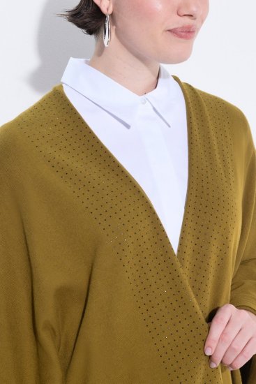 Ulla Popken 841117 Πλεκτό oversized πόντσο με στρας Λαδί - Πόντσο και κάπες - 