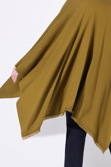 Ulla Popken 841117 Πλεκτό oversized πόντσο με στρας Λαδί - Πόντσο και κάπες - 