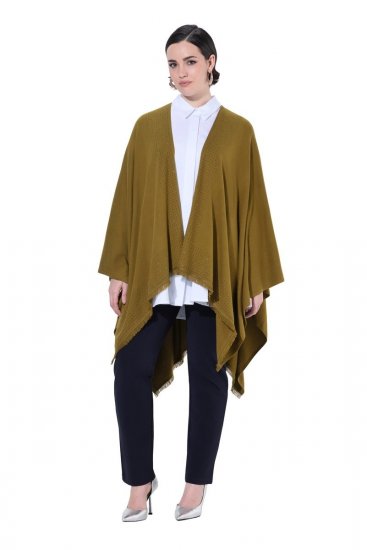 Ulla Popken 841117 Πλεκτό oversized πόντσο με στρας Λαδί - Πόντσο και κάπες - 
