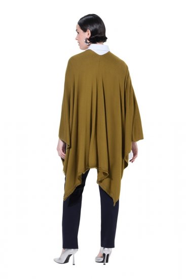 Ulla Popken 841117 Πλεκτό oversized πόντσο με στρας Λαδί - Πόντσο και κάπες - 