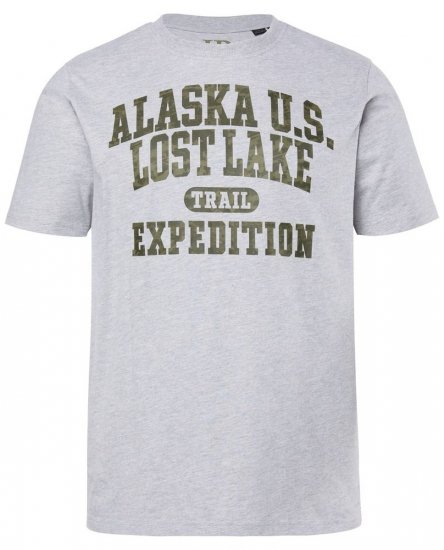JP1880 T-shirt Short Sleeve Chest Print Grey Melange - Μακό μπλουζάκια - Aνδρικά μπλουζεσ μεγάλα μεγέθη