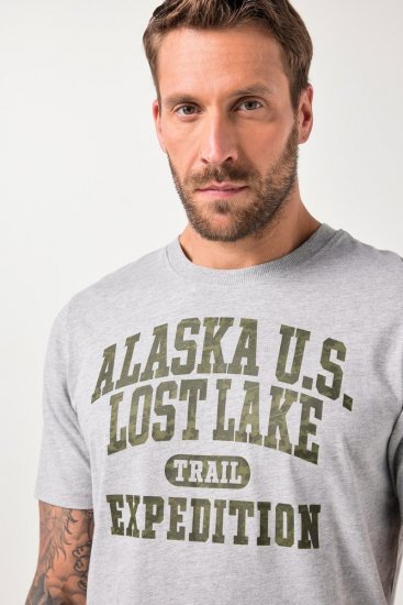 JP1880 T-shirt Short Sleeve Chest Print Grey Melange - Μακό μπλουζάκια - Aνδρικά μπλουζεσ μεγάλα μεγέθη