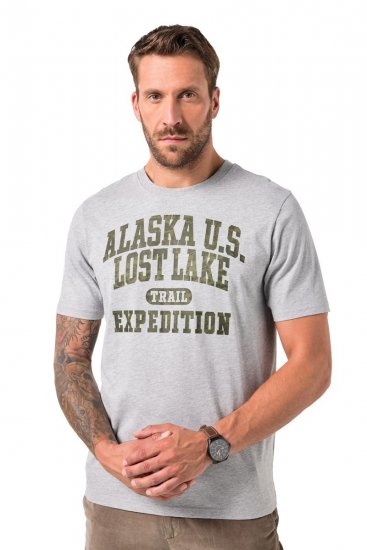 JP1880 T-shirt Short Sleeve Chest Print Grey Melange - Μακό μπλουζάκια - Aνδρικά μπλουζεσ μεγάλα μεγέθη