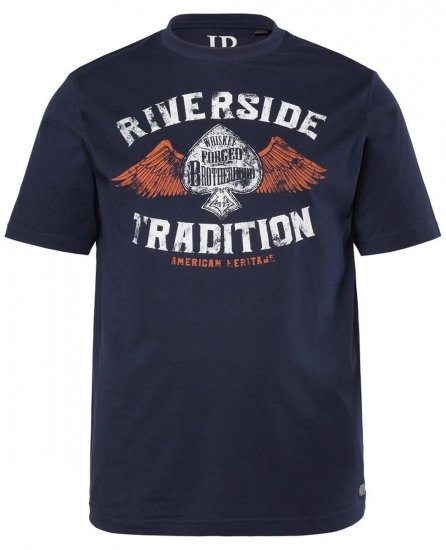 JP1880 T-Shirt Short Sleeve Chest Print Navy - Μακό μπλουζάκια - Aνδρικά μπλουζεσ μεγάλα μεγέθη