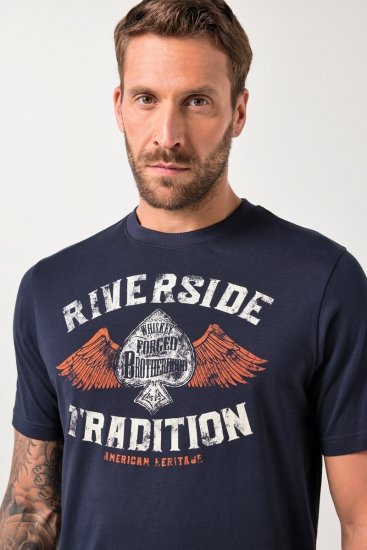 JP1880 T-Shirt Short Sleeve Chest Print Navy - Μακό μπλουζάκια - Aνδρικά μπλουζεσ μεγάλα μεγέθη