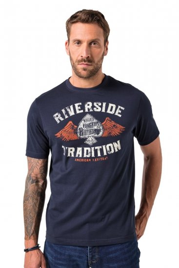 JP1880 T-Shirt Short Sleeve Chest Print Navy - Μακό μπλουζάκια - Aνδρικά μπλουζεσ μεγάλα μεγέθη