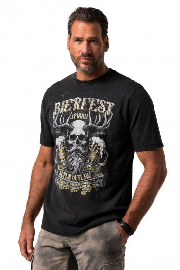 JP1880 Beer Festival Design Vintage Looking T-Shirt Black - Μακό μπλουζάκια - Aνδρικά μπλουζεσ μεγάλα μεγέθη