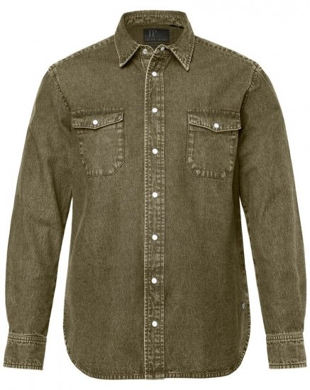 JP1880 Denim Shirt Long Sleeve Olive Green - Πουκάμισα - Aνδρικά πουκαμισα μεγαλα μεγάλα μεγέθη