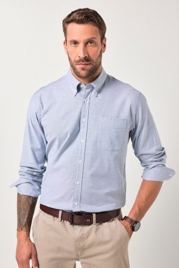 JP1880 Oxford Shirt Flexnamic Long Sleeve Ash Turquoise - Πουκάμισα - Aνδρικά πουκαμισα μεγαλα μεγάλα μεγέθη
