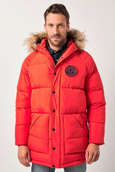 JP1880 Parka Quilted Faux Fur Hood Red - Μπουφάν - Aνδρικά μπουφαν μεγάλα μεγέθη
