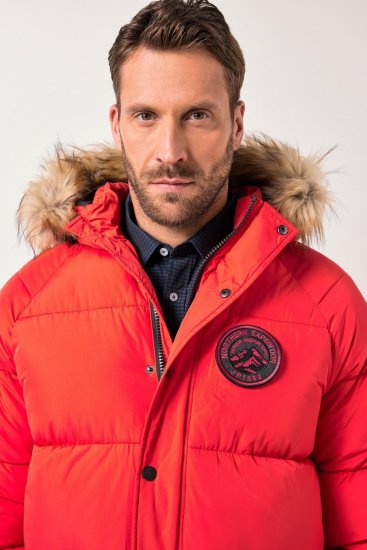 JP1880 Parka Quilted Faux Fur Hood Red - Μπουφάν - Aνδρικά μπουφαν μεγάλα μεγέθη