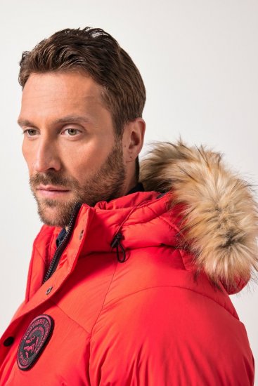 JP1880 Parka Quilted Faux Fur Hood Red - Μπουφάν - Aνδρικά μπουφαν μεγάλα μεγέθη