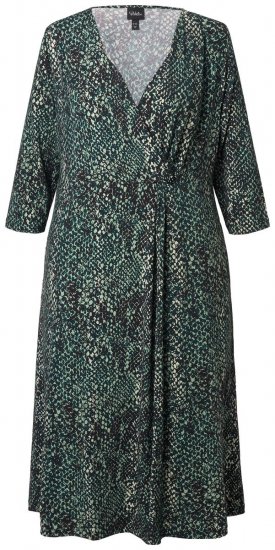Ulla Popken 841839 Ζέρσεϊ φόρεμα με animal print και μανίκια 3/4 Σκούρο πράσινο - Μίντι φορέματα - Γυναικεία Midi Φορέματα σε Μεγάλα Μεγέθη