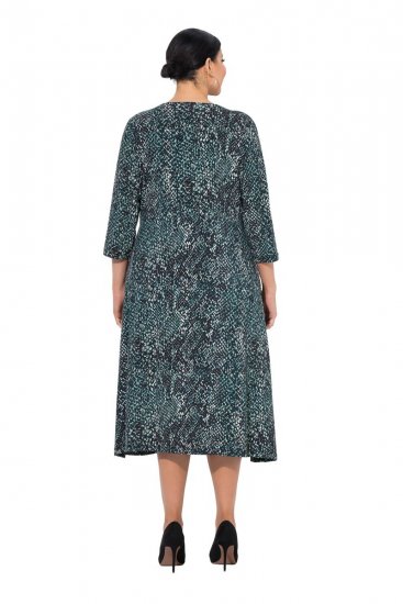 Ulla Popken 841839 Ζέρσεϊ φόρεμα με animal print και μανίκια 3/4 Σκούρο πράσινο - Μίντι φορέματα - Γυναικεία Midi Φορέματα σε Μεγάλα Μεγέθη