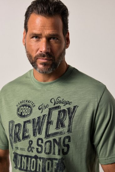 JP1880 T-Shirt Short Sleeve Chest Print Eucalyptus Green - Μακό μπλουζάκια - Aνδρικά μπλουζεσ μεγάλα μεγέθη
