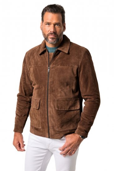 JP1880 Leather Jacket Genuine Cowhide Brown - Μπουφάν - Aνδρικά μπουφαν μεγάλα μεγέθη