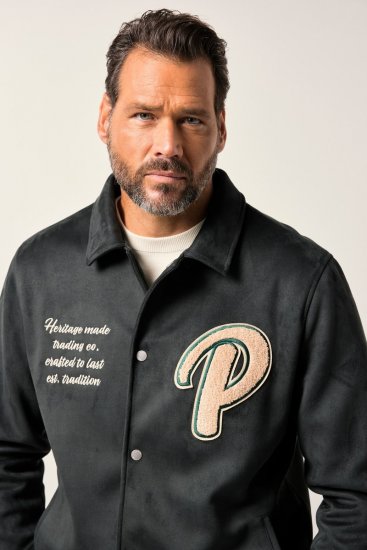 JP1880 Blouson Velour with Chest Embroidery Dark Green - Μπουφάν - Aνδρικά μπουφαν μεγάλα μεγέθη