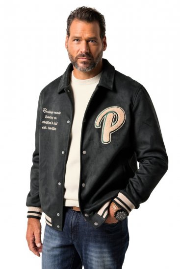 JP1880 Blouson Velour with Chest Embroidery Dark Green - Μπουφάν - Aνδρικά μπουφαν μεγάλα μεγέθη
