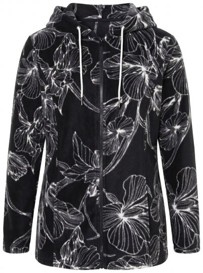 Ulla Popken 842758 Φλοράλ μπουφάν fleece με κουκούλα Μαύρο - Ρούχα φλις - 
