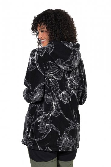 Ulla Popken 842758 Φλοράλ μπουφάν fleece με κουκούλα Μαύρο - Ρούχα φλις - 