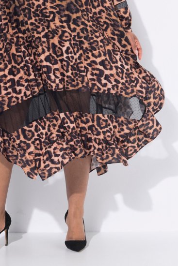 Ulla Popken 842979 Φόρεμα με animal print Καφέ - Μίντι φορέματα - Γυναικεία Midi Φορέματα σε Μεγάλα Μεγέθη