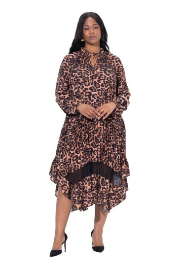Ulla Popken 842979 Φόρεμα με animal print Καφέ - Μίντι φορέματα - Γυναικεία Midi Φορέματα σε Μεγάλα Μεγέθη