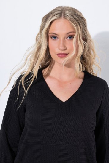 Ulla Popken 843326 Φόρεμα φούτερ με μανίκια 3/4 Μαύρο - Φορέματα φούτερ - 
