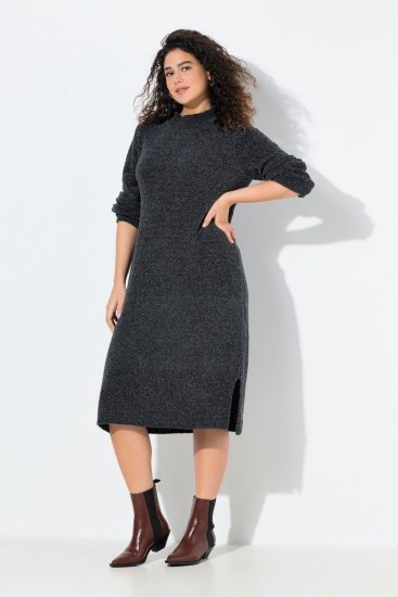 Ulla Popken 843592 Φόρεμα με μακριά μανίκια Ανθρακί - Πλεκτά φορέματα - 