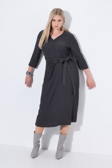 Ulla Popken 843595 Φόρεμα κρουαζέ με μανίκια 3/4 Γκρι μελανζέ - Μίντι φορέματα - Γυναικεία Midi Φορέματα σε Μεγάλα Μεγέθη