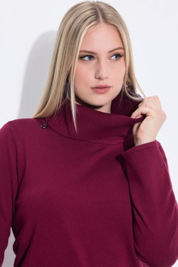 Ulla Popken 843627 Πλεκτό φόρεμα με μακριά μανίκια και ζιβάγκο Μπορντό - Μίντι φορέματα - Γυναικεία Midi Φορέματα σε Μεγάλα Μεγέθη