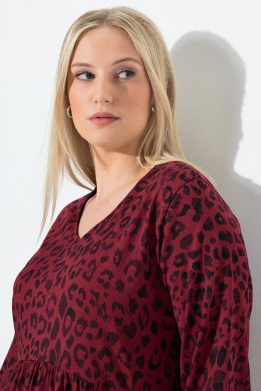 Ulla Popken 844945 Ζέρσεϊ φόρεμα σε γραμμή Α με V λαιμόκοψη Δαμασκηνί - Φορέματα ζέρσεϊ - 
