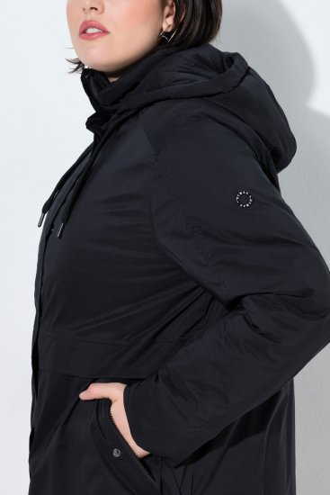 Ulla Popken 845111 Παρκά Μαύρο - Παλτό - Γυναικεία Παλτό σε Μεγάλα Μεγέθη
